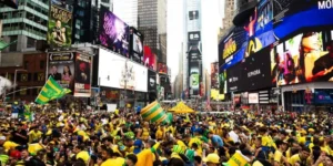 Leia mais sobre o artigo Brasileiros Tomaram a Times Square Antes do Jogo — e a Festa Que o Brasil Fez Em Nova York É Maior Do Que Qualquer Copa Em Solo Americano